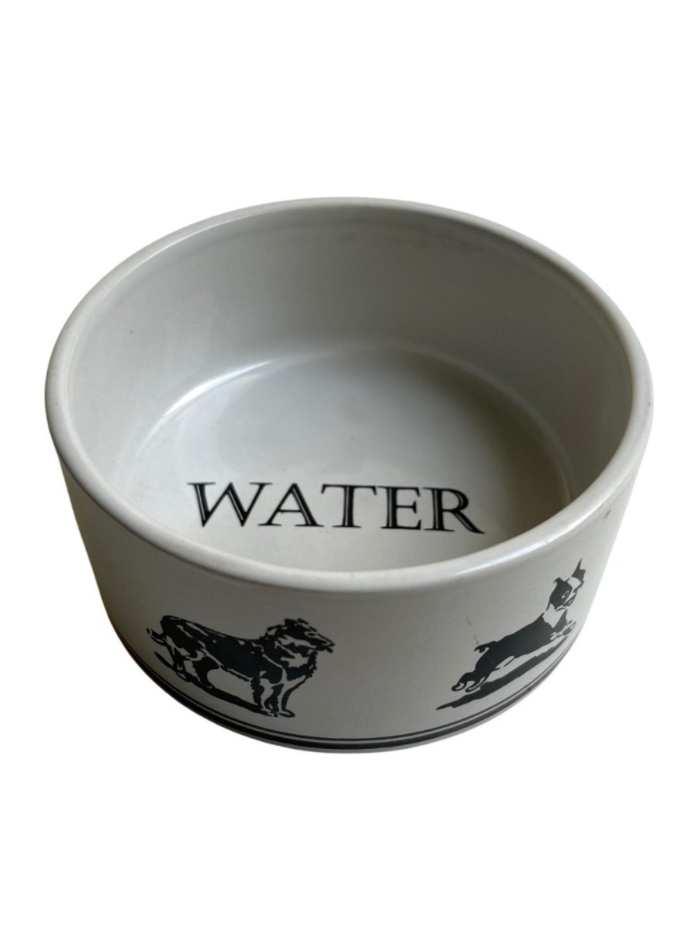 Harry Barker Water Porcelain Bowl White &  Black Dog Graphics *LIKE NEW*